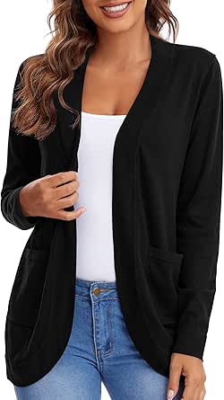 Urban CoCo Womens'Open Front Casual Sweater with Pockets Lightweight Curved Hem Cardigan for Wommen