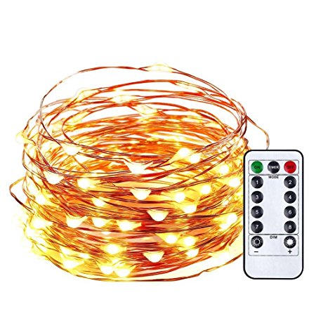 Qedertek Battery Operated Christmas Starry String Lights, 33ft 100 LED Firefly Lights with Remote Control, Copper Wire Fairy Lights for Home, Garden, Party, Wedding Decorations(Warm White)