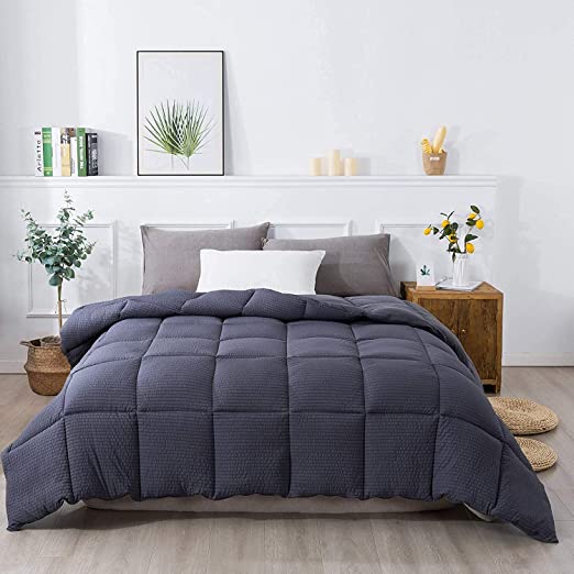 KASENTEX All Season Quilted Down Alternative Comforter, Reversible, Ultra Soft Plush Luxury Brushed Microfiber Bedding Duvet Insert, Dark Grey, King Size