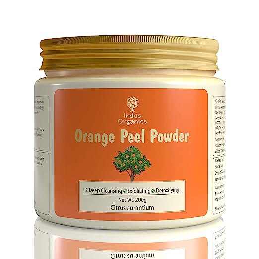 Indus Organics Orange Peel Powder face pack | Citrus aurantium - For Tan Removal, Oil Control, Glowing Skin, Scars, Boosten Collagen, Natural Skin cleanse and Natural Face pack with Vitamin C - 200gm