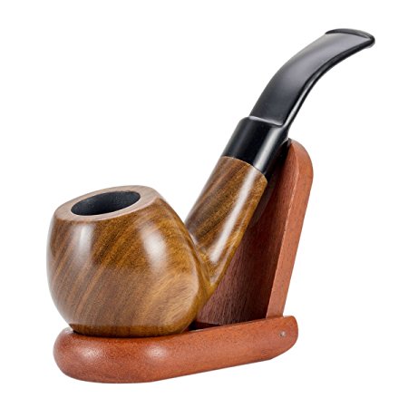 Scotte(TM) Bent green sandalwood 9mm filter tobacco pipe with 5 accessories