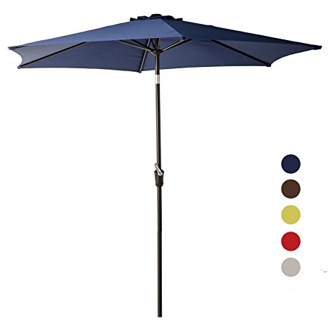 Grand Patio 9FT Aluminum Patio Umbrella, UV Protective Beach Umbrella with Push Button Tilt and Crank, Powder Coated Outdoor Umbrella, Blue