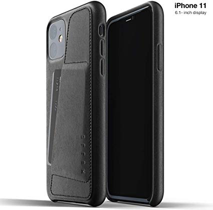 Mujjo Full Leather Wallet Case for Apple iPhone 11 | 2-3 Card Holder Pocket | Premium Soft Supple Leather, Unique Natural Aging Effect (Black)