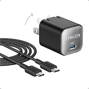 Anker Nano Charger, USB C GaN Charger 30W, PIQ 3.0 Foldable PPS Fast Charger for iPhone 16/15 and More Series, Galaxy, iPad, Compatible with MagSafe (Black, 1pack & 1cable)