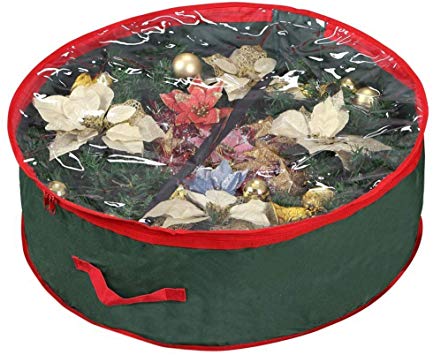 Primode Wreath Storage Bag with Clear Window 48" | Garland or Xmas Wreath Large Container for Easy Storage Durable 600D Oxford Material (Huge 48” Holiday Wreath Bags) (Green)