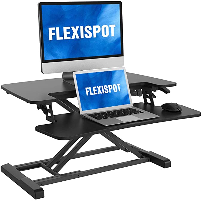 FlexiSpot Stand Up Desk Converter 28" Standing Desk Riser with Deep Keyboard Tray for Laptop (Black)