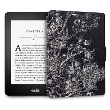 WALNEW New Kindle Voyage 6" Colorful PU Leather Case, Ultra Slim Smart Cover for Amazon Kindle Voyage 6" (2014 November release), with Magnetic Auto Sleep Wake Function (Kindle Voyage(Colorful Case), Black Flower)