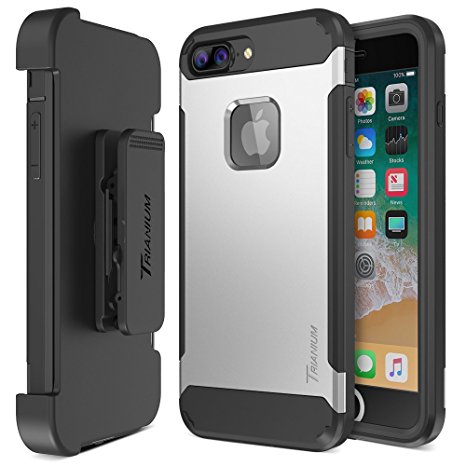 Trianium iPhone 8 Plus Case [Duranium Series] Rugged Holster Heavy Duty Cover with Built-in Screen Protector for Apple iPhone 8 Plus Phone (2017) Belt Clip Kickstand [Full Body Protection] - Silver