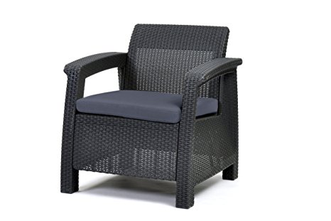 Keter Corfu Armchair All Weather Outdoor Patio Garden Furniture with Cushions, Charcoal