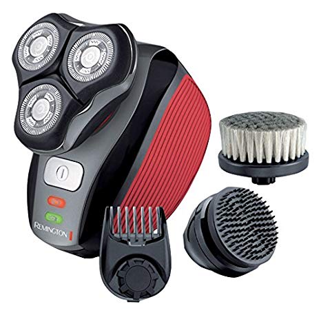 Remington XR1410 Flex360 Rotary Electric Shaver and Groom Kit (Cleansing Brush, Beard Trimmer and Pre-Shave Massage Brush) - Red/Black