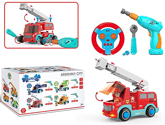 STEM Take Apart Rebuild RC Firetruck Toys for Kids 3-8 - Fun Learning Toy for Boys Fire Engine - Fire Truck Toy
