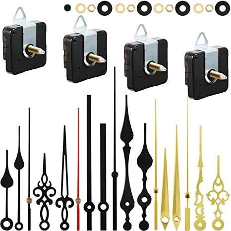 4 Pieces Quartz Clock Movement Mechanism Non Ticking DIY Clock Mechanism with 6 Clock Hands Sets for Repair Parts Replacement (0.9 Inch/ 22 mm, Gold, Black)