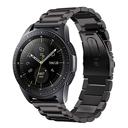 Shangpule Compatible Samsung Galaxy Watch Bands 42mm 46mm, Stainless Steel Metal Replacement Strap Bracelet Compatible Galaxy Watch SM-R810/SM-R800 Smartwatch (Black, 42mm)