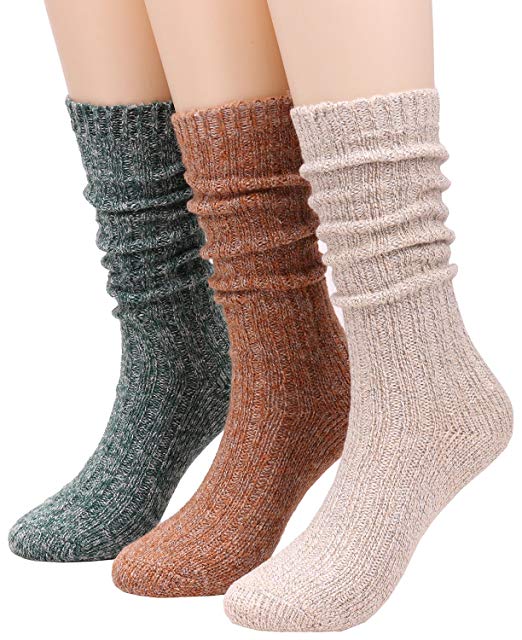 3 Pairs Women Warm Mid Calf Knit Cable Knee High Boot Crew Socks,Size 5-10 W56