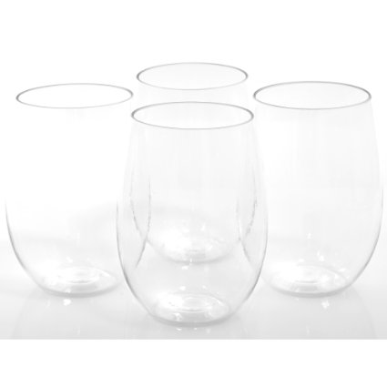 GMG 4 x 16 oz Shatterproof Tritan Plastic Indoor & Outdoor Stemless Wine Glasses. Unbreakable Recyclable Plastic Cups for Wine Water & Cocktails. Great at a Beach Pool Party Boating Patio & Camping
