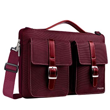MOSISO 360° Protective Laptop Shoulder Bag Compatible 13-13.3 Inch MacBook Pro, MacBook Air with Organizer Pockets, Shockproof Spill Resistant Polyester Briefcase Handbag Carrying Sleeve, Wine Red