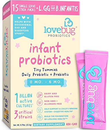 Lovebug Tiny Tummies Probiotic, 15 Packets, Infant & Baby probiotics Support for Babies 0-6 Months Old, Oral Probiotics Kids - Helps Reduce Crying & Fussiness (15)