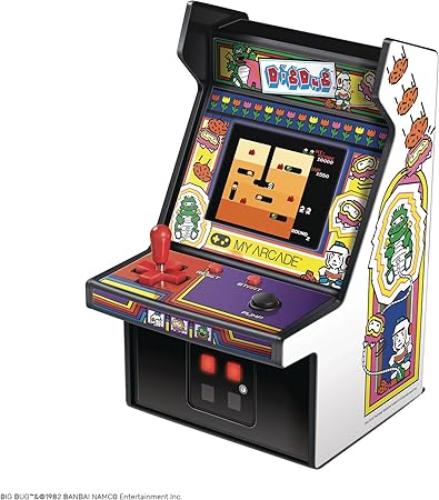 My Arcade Micro Player Mini Arcade Machine: Dig Dug Video Game, Fully Playable, 6.75 Inch Collectible, Color Display, Speaker, Volume Buttons, Headphone Jack, Battery or Micro USB Powered