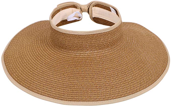 Women's Summer Wide Brim Roll-Up Straw Sun Visor Hat