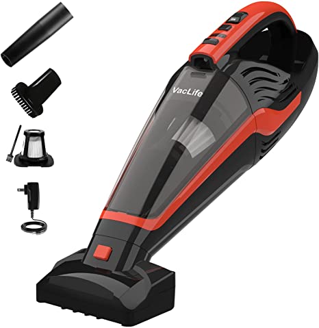 VacLife Handheld Vacuum Car Vacuum - Portable Vacuum Cordless, Well-Equipped Hand Vacuum with Motorized Brush, LED Light & Reusable Filter. Rechargeable Handheld Vacuum with Long Battery Life (VL726)