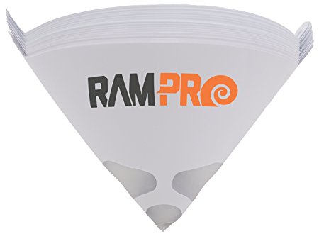 RamPro 50 Paint Micron Paper Strainer, Filter Tip Cone Shaped Fine 190 Mesh Nylon Funnel W/ Hooks - Premium Grade Disposable - Use Automotive, Spray Guns, Arts & Crafts, Hobby & Painting Projects