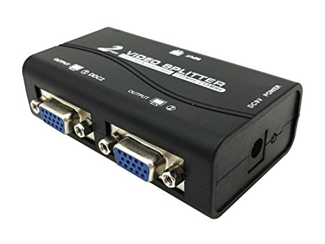 Whizzotech 1 PC to 2 Monitor(1 VGA in, 2 VGA out) 2 Port VGA SVGA Video LCD Switch Splitter Box Adapter w/ USB Power