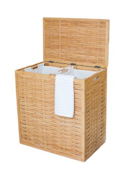 BirdRock Home Oversized Divided Clothes Laundry Hamper  Made of Natural Bamboo