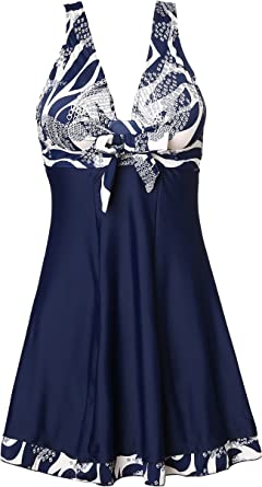 MiYang Women's One Piece High Waist Printing Swim Dress Padded Swimwear