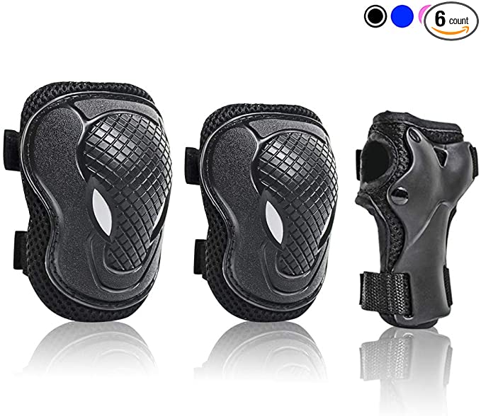 NESSKIN Kids Skateboard Gear Knee Pads Elbow Pads Wrist Guards Protective Gear Set，Suitable for Ages 3-10 Years Boys Girls