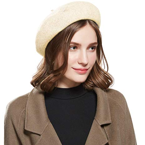 WELROG Wool French Beret Hat - Adjustable Casual Classic Solid Color Artist Caps for Women