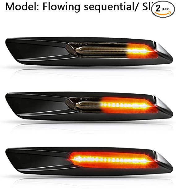 Gempro 2Pcs Sequential Amber LED Side Marker Turn Signal Light for BMW 1 3 5 Series E81 E82 E87 E88 E90 E91 E92 E93 E60 E61, Smoke Lens Style Black