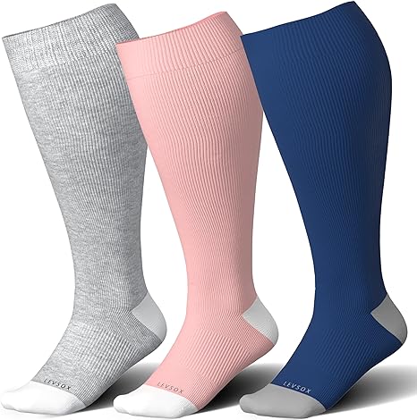 LEVSOX Plus Size Bamboo Compression Socks Women&Men Extra Wide Calf for Pregnancy, Nurse, Maternity, Viasox Diabetic, Medical