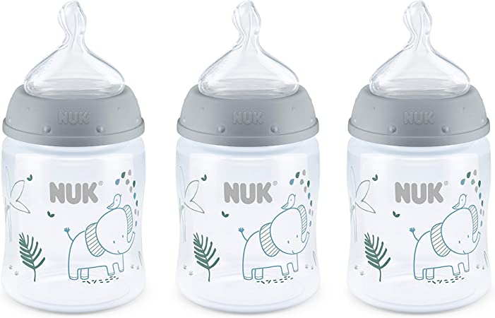 NUK Smooth Flow Bottle, Woodland, 5OZ, 3 Pack - Grey Elephant