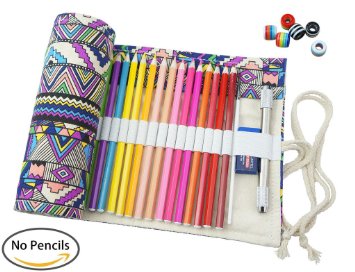 CreooGo Canvas Pencil Wrap Travel Drawing Coloring Pencil Roll Organizer For Artist Pencils Pouch Case Hold For 72 Colored Pencils Pencils are NOT INCLUDED-Bohemian72 Holes