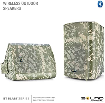 Outdoor Wireless Speakers, 5.25" Bluetooth Weatherproof Speakers for Deck Patio Backyard, Pair (Camouflage)