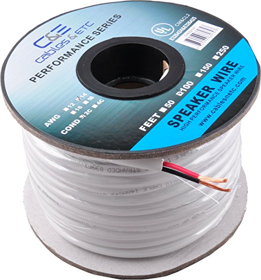 C&E 100 Feet 14AWG CL2 Rated 2-Conductor Loud Speaker Cable (For In-Wall Installation)