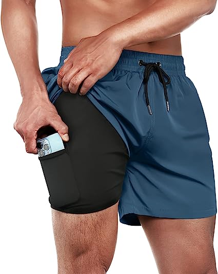 BRISIRA Mens Swim Trunks Swim Shorts for Men Quick Dry 5 inch Inseam Beach Shorts with Compression Liner Zipper Pocket