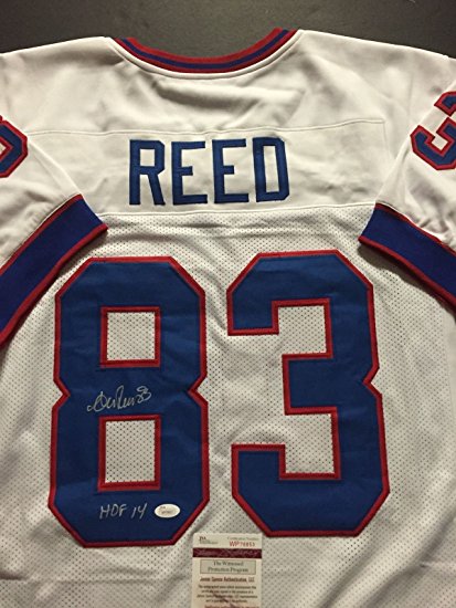 Autographed/Signed Andre Reed "HOF 14" Buffalo Bills White Football Jersey JSA COA