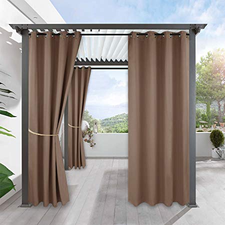 RYB HOME Balcony Curtains Outdoor - Free Standing Outdoor Privacy Curtain Exterior/Outside Curtains for Patio Light Block Heat Out Water Proof Drape, Single Panel, W 52 by L 108", Mocha