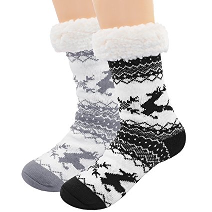 Hippih 2 Pairs Super Soft Cozy Fuzzy Winter Slipper Socks