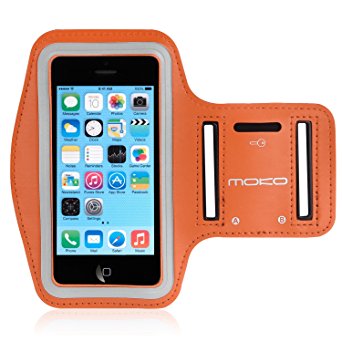 iPhone SE / 5 / 5S / 5C Armband, MoKo Protective Sports Armband for Apple iPhone SE / 5 / 5S / 5C, Key Holder & Card Slot, Water Resistant, Sweat-proof, Perfect Earphone Connection while Workout Running, ORANGE