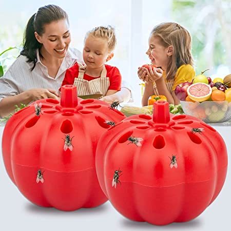 Fruit Fly Traps,Gnat Traps Indoor Non-Toxic Fruit Fly Traps for Indoor Outdoor Odorless Gnats Killer Safe Reusable Fly Gnat Catcher Fruit Flies Killer for House Kitchen Dining Areas 2 Pack Red Frosted