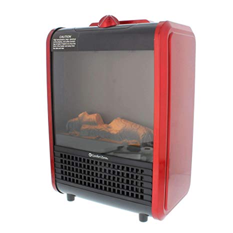 Comfort Zone Mini Ceramic, Electric Fireplace Stove | Red, 3D Fan-Forced Heater with 2 Heat Settings