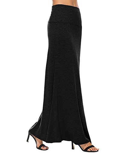 YiLiQi Women's Rayon Span Stylish High Waisted Maxi Skirt - Solid