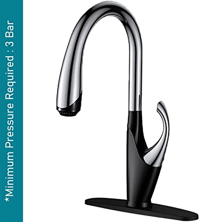 ALTON TSL18030, Single Lever Sink Mixer with 3-Flow Pull-Down Sprayer, Black & Chrome Finish, Zinc