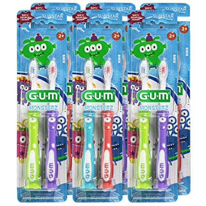 GUM 901B Monsterz Kids and Toddler Toothbrush, Soft, Ages 2 , 2 Count (Pack of 6)