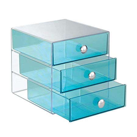 InterDesign 3 Drawer Storage Organizer for Cosmetics, Makeup, Beauty Products and Office Supplies, Aqua