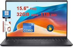 Dell Inspiron 15 3520 Business Laptop | 15.6" FHD Anti-Glare Multi-Touch | Intel 10-Core i7-1255U | 32GB DDR4 1TB SSD | FHD Camera Office2021Pro Win11Pro Black