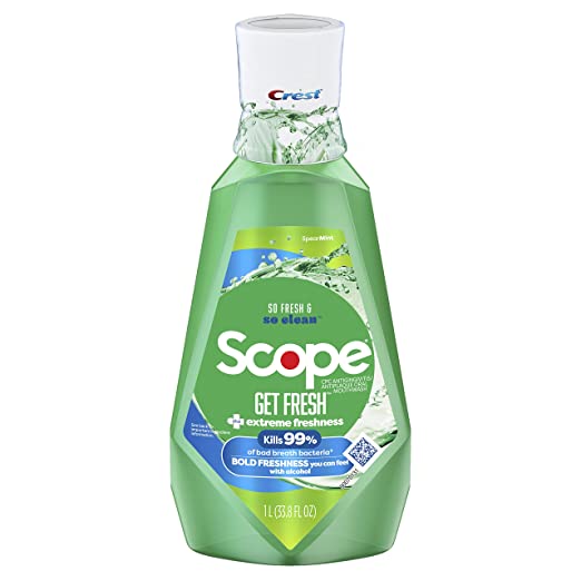 Crest Scope Get Fresh Mouthwash with Alcohol, Fights Plaque and Gingivitis, Spear Mint 1L