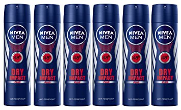 Nivea Men's Anti-Perspirant Deodorant Spray, Dry Impact, 150 mL/5.07 oz., Pack of 6